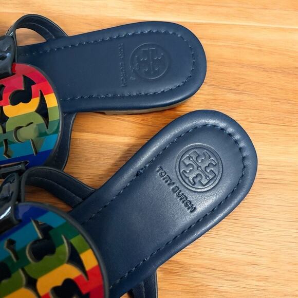 Tory Burch Miller FlipFlop Bright Rainbow Navy 6.5 - Picture 3 of 5
